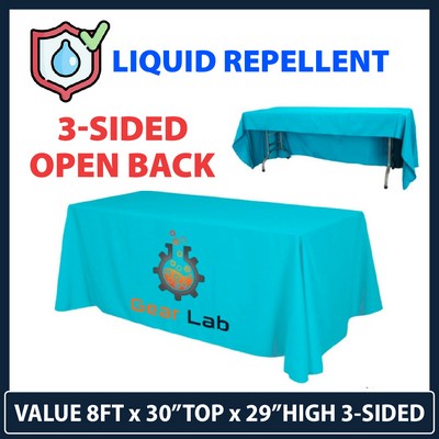 Value - 8' x 30"Top x 29"H - 3 Sided Hemmed Econo Liquid Repellent Table Throw (Full Coverage)