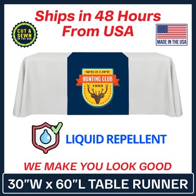 30" x 60" Liquid Repellent Standard Table Runner - Made in the USA