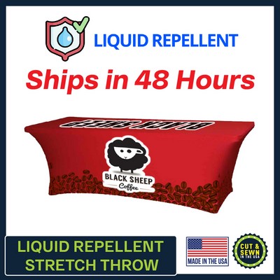 8' x 30"Top x 29"H - (Liquid Repellent) 4 Sided Hemmed Stretch Table Throw - Made in the USA