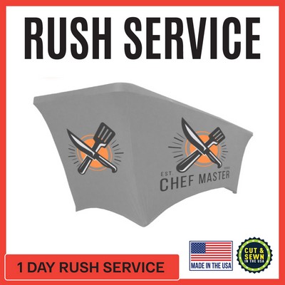 Premium | (One Day RUSH SERVICE) 6' x 30"T x 29"H Hemmed Stretch Table Throw - Made in the USA