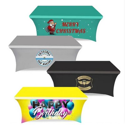 6' Fitted Spandex Tablecloth with Zipper Custom Full Print Stretch Fabric Cover 180GSM